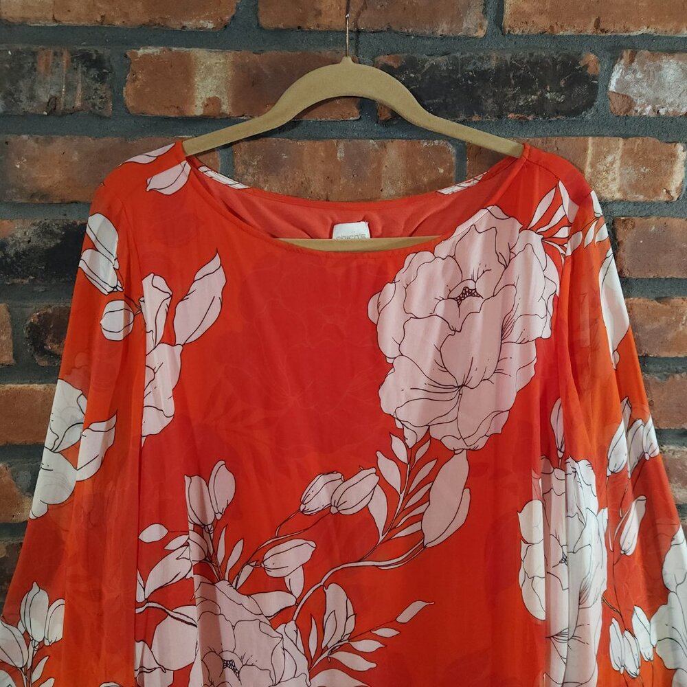 Chico's Contemporary Floral Chiffon Tunic Resortwear Beach Women's XL / 16 NWT - Picture 4 of 8